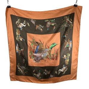 Vtg Devernois Paris Pure Silk Scarf Mallard Duck Pheasant Bird Print Square